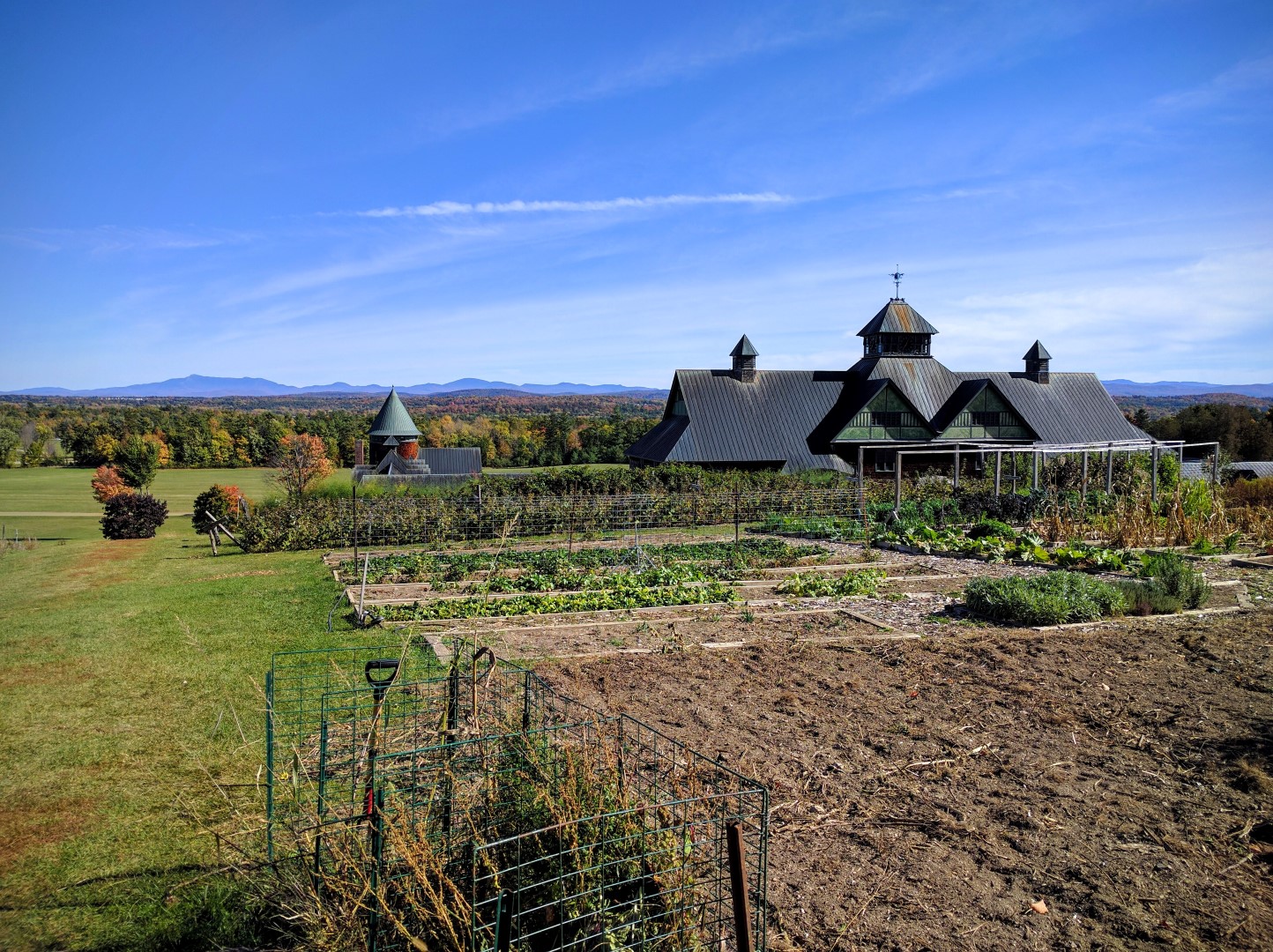 Shelburne Farm with distant mountains